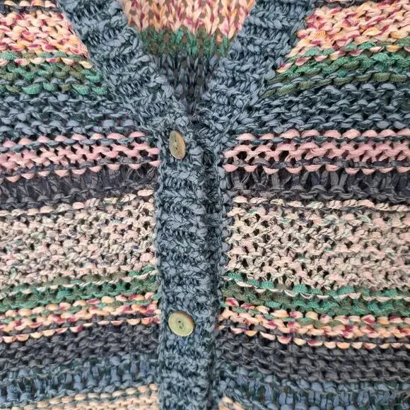 J Jill Multicolor Chunky Knit Cardigan 3/4 Sleeve Medium Sweater - Picture 3 of 7